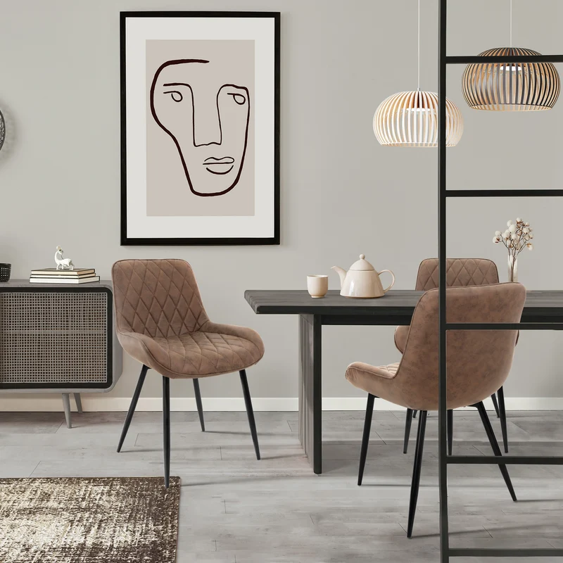 Esszimmerstuhl 2er Set Rauten Steppung Braun Kunstlederbezug mit Metallbeinen inkl. Montagematerial ML-Design