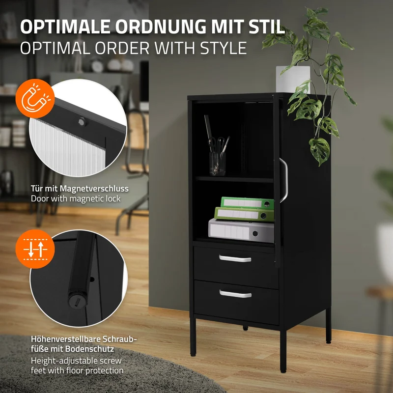 Vitrinenschrank 42x102x40 cm Schwarz aus Stahl Vitrine ML-Design