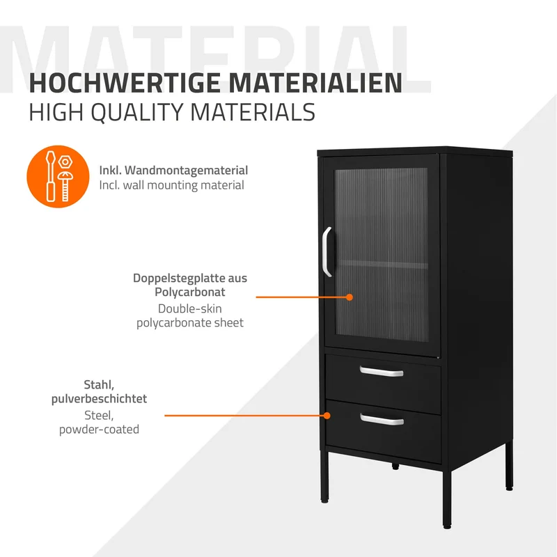 Vitrinenschrank 42x102x40 cm Schwarz aus Stahl Vitrine ML-Design