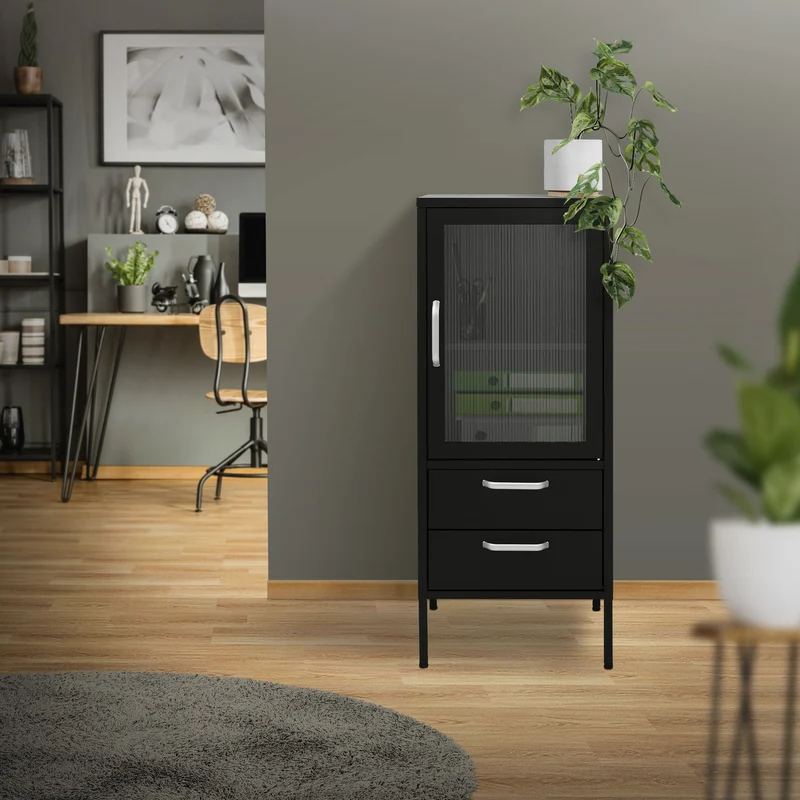Vitrinenschrank 42x102x40 cm Schwarz aus Stahl Vitrine ML-Design