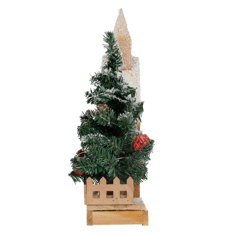 Deko Weihnachtshaus schneebedeckt mit LED Beleuchtung 44 x 27 cm aus Holz