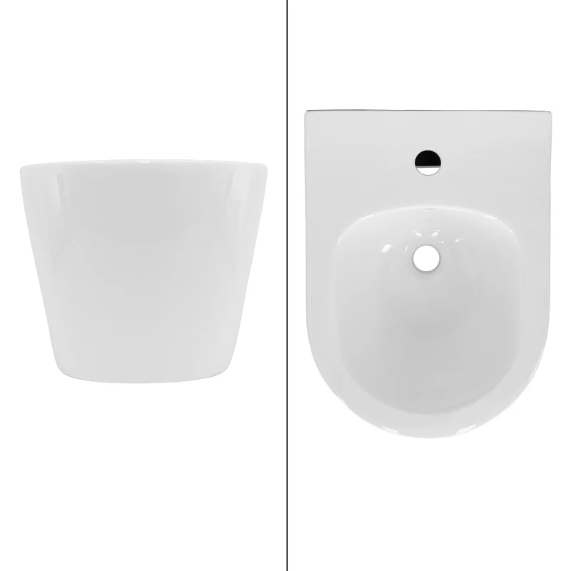 Wand Hänge Bidet mit Hanloch und Überlaufsatz Weiß aus Keramik