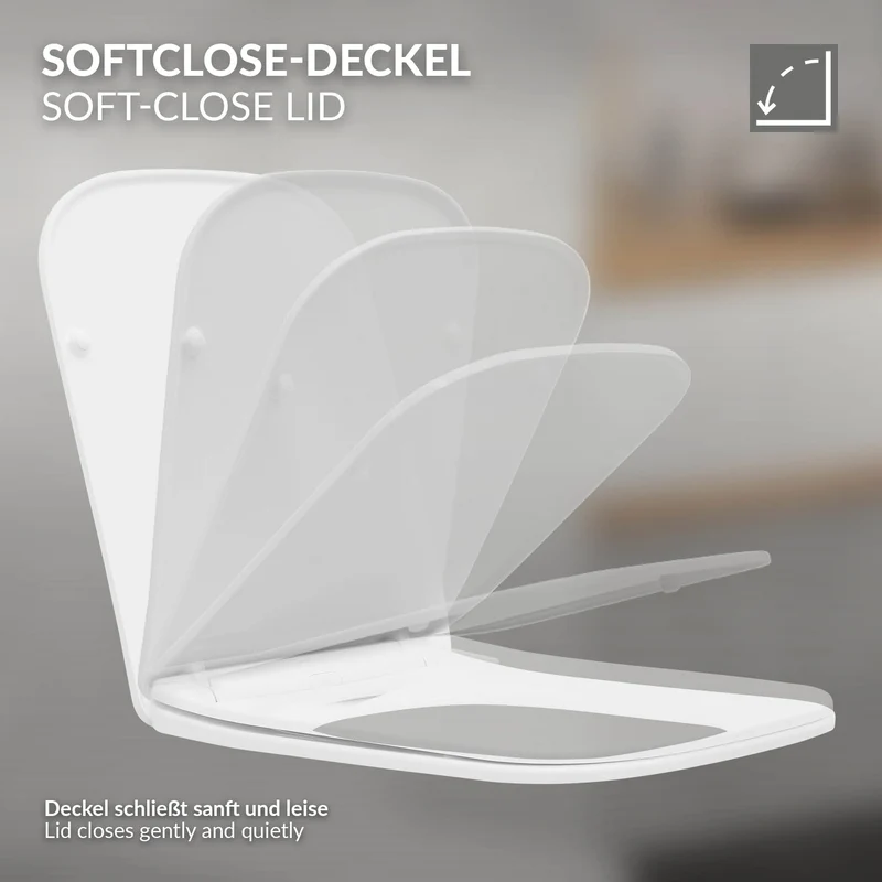Wand-WC Hänge Toilette aus Keramik 52 cm lang Spülrandlos mit Softclose Luxebath