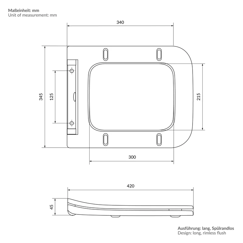Wand-WC Hänge Toilette aus Keramik 52 cm lang Spülrandlos mit Softclose Luxebath