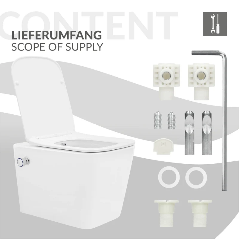 Wand-WC Hänge Toilette aus Keramik 52 cm lang Spülrandlos mit Bidet & Softclose Luxebath