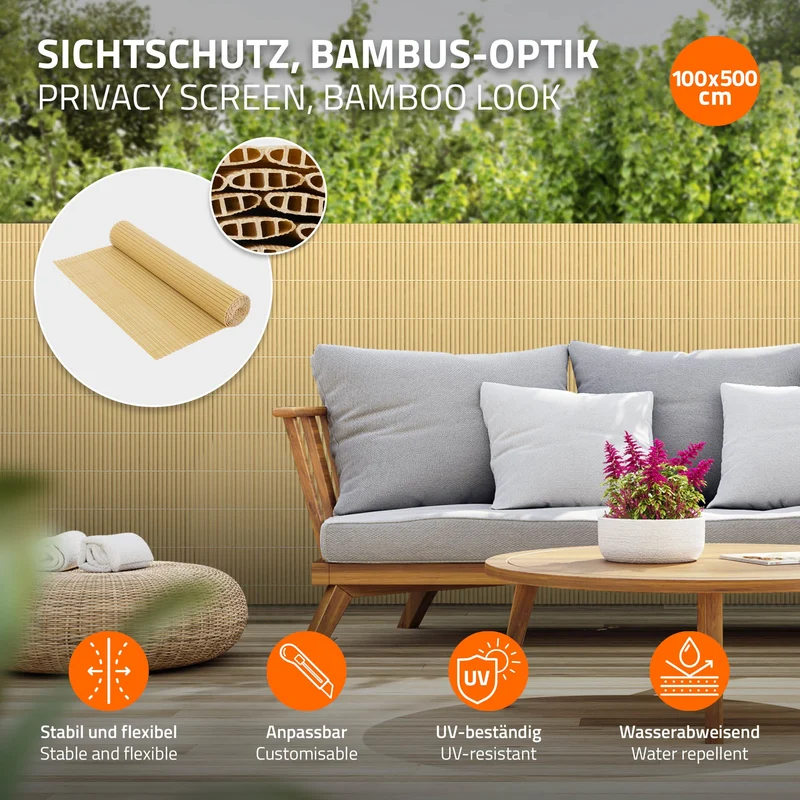 Sichtschutzmatte 100x1000 cm Sichtschutzzaun Windschutz Balkonschutz PVC Bambus UV-beständig
