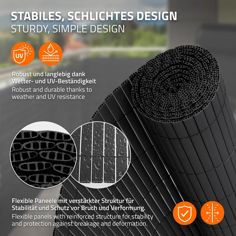 Sichtschutzmatte 80x1000 cm Sichtschutzzaun Windschutz Balkonschutz PVC Anthrazit UV-beständig