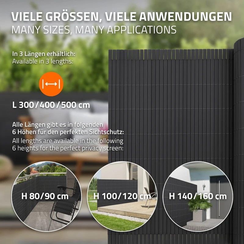 Sichtschutzmatte 80x1000 cm Sichtschutzzaun Windschutz Balkonschutz PVC Anthrazit UV-beständig