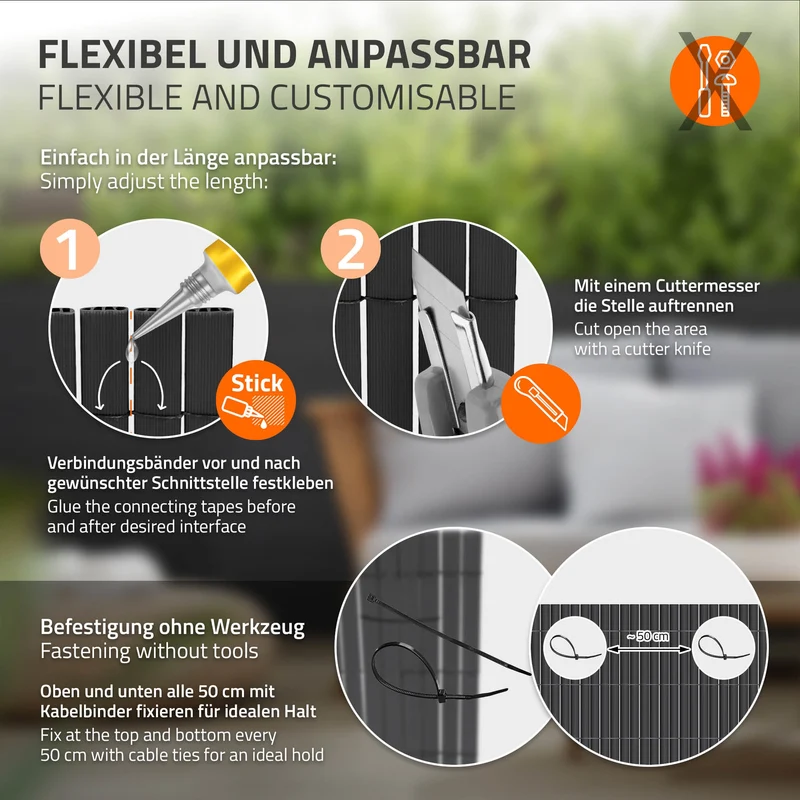 Sichtschutzmatte 80x900 cm Sichtschutzzaun Windschutz Balkonschutz PVC Anthrazit UV-beständig