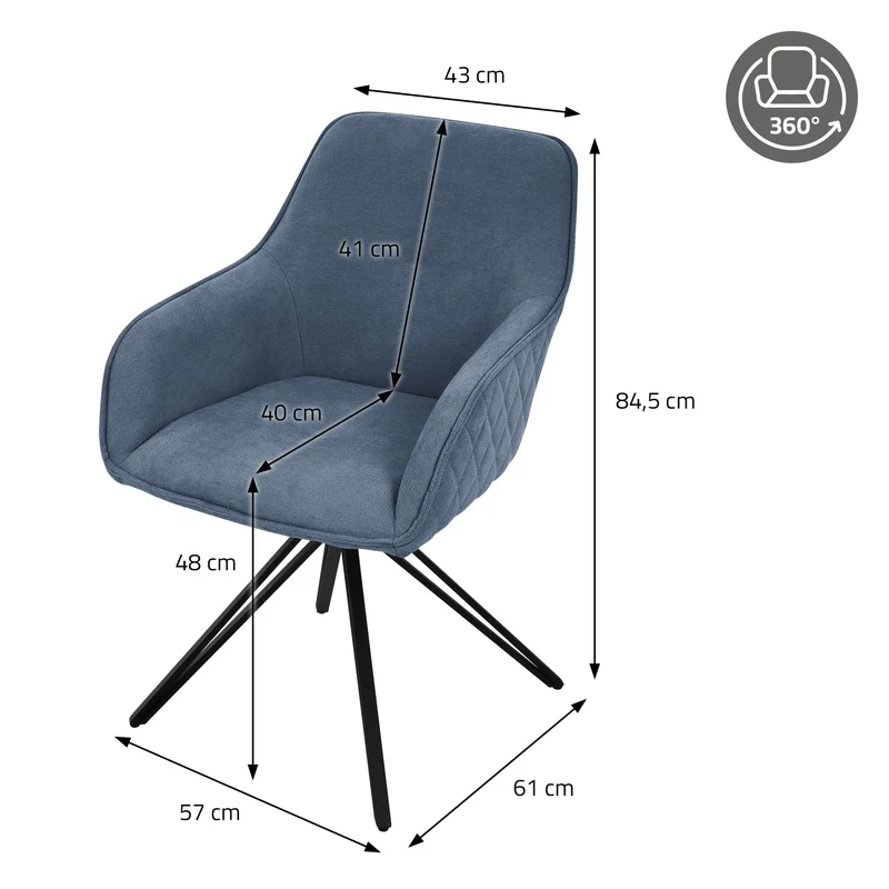 Esszimmerstuhl drehbar 4er Set Blau aus Textil Webstoff Küchenstuhl mit Rücken- und Armlehne ML-Design