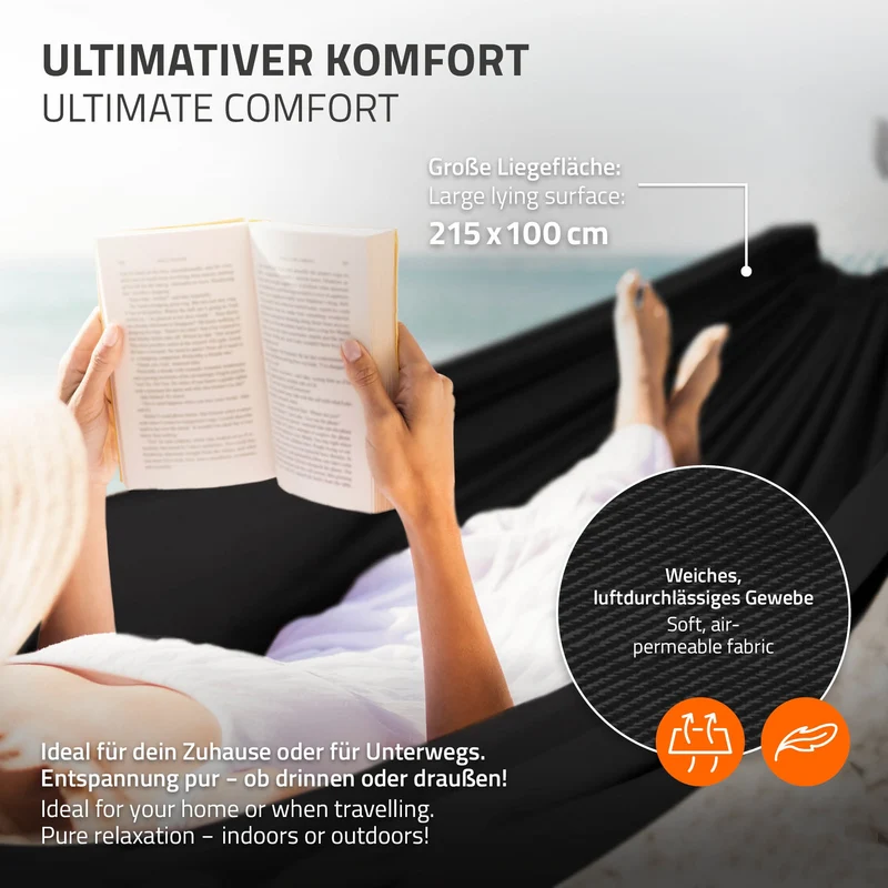 XXL Hängematte mit Stahlgestell bis 250 kg Schwarz inkl. Tragetasche ML-Design