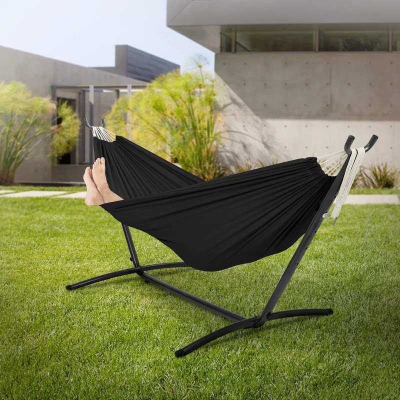 XXL Hängematte mit Stahlgestell bis 250 kg Schwarz inkl. Tragetasche ML-Design
