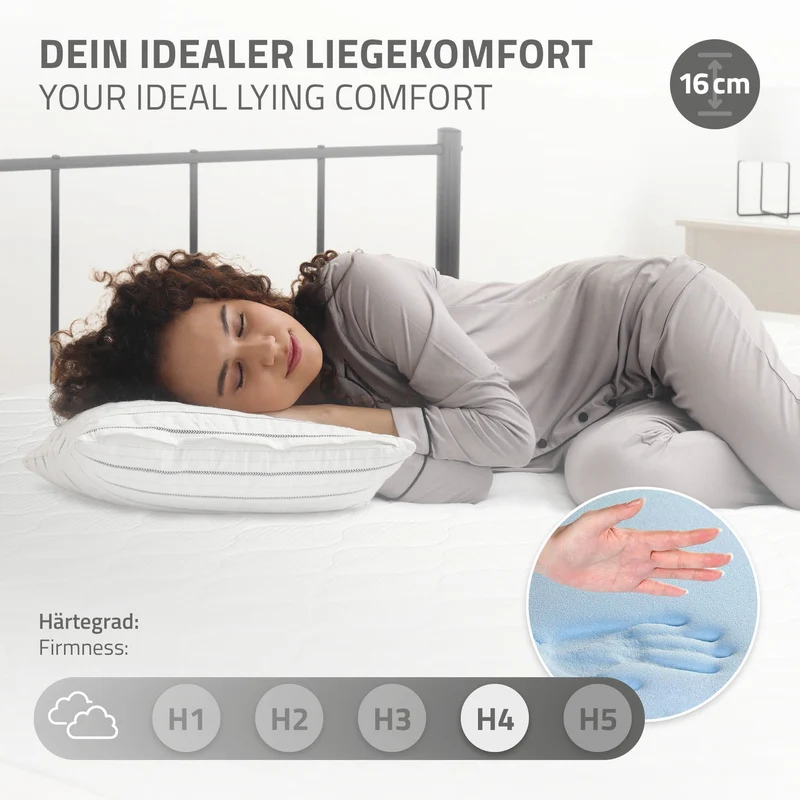 Bettgestell Einzelbett 90x200cm aus Metall in Anthrazit mit Lattenrost & Matratze H-16cm ML-Design