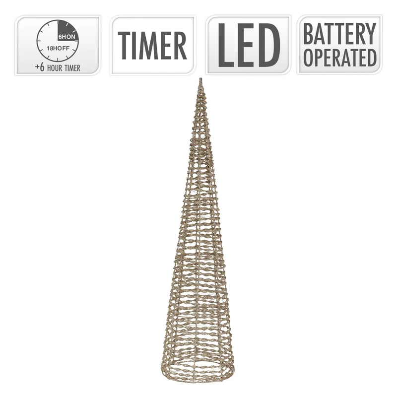 LED Lichterkegel Weihnachtsdeko 80 cm Gold aus Metall mit warmweißen LEDs