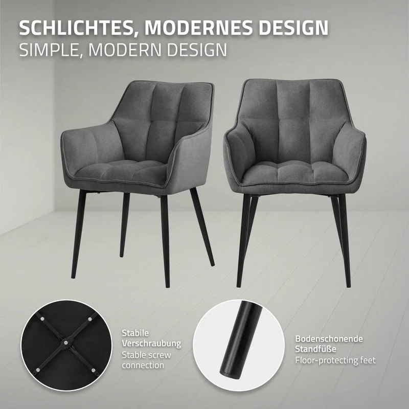 Esszimmerstuhl Dunkelgrau aus Frotteestoff mit dickem gepolsterter Sitz ML-Design
