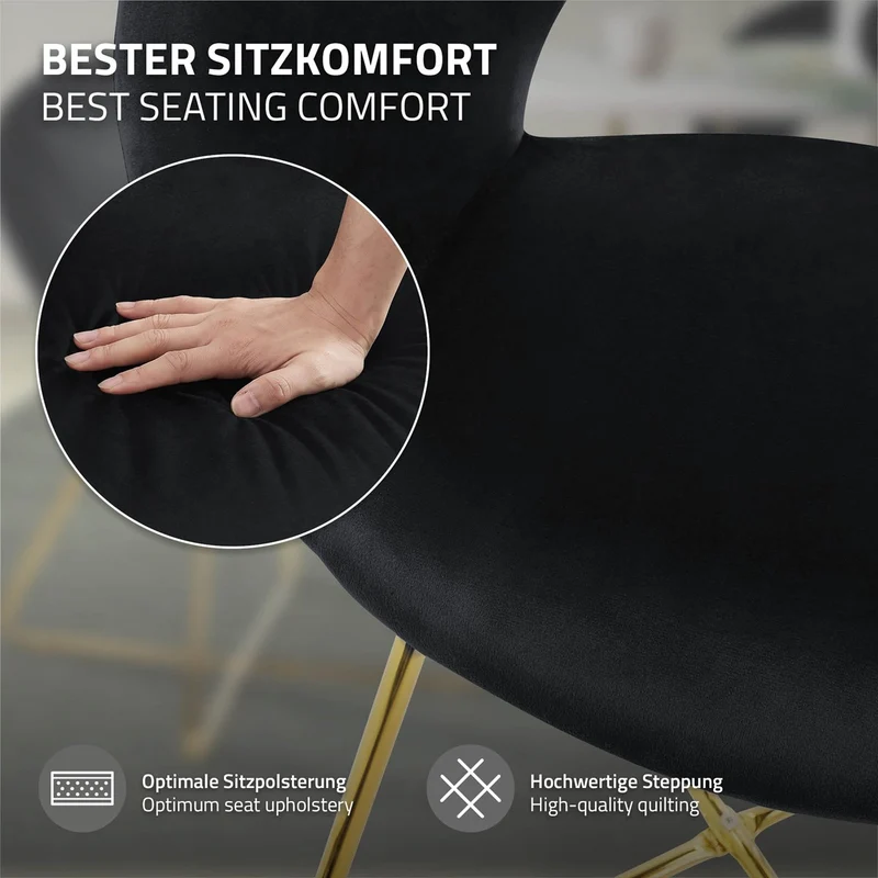 Esszimmerstuhl mit runder offener Rückenlehne Schwarz aus Samt mit goldenen Metallbeinen ML-Design