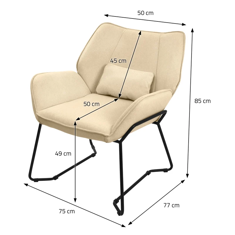 ML-DESIGN | Sessel mit Lendenkissen 75x77x85 cm Leinenstoff Sand Relaxsessel Loungesessel Cocktailsessel Polstersessel Lesesessel für Wohnzimmer