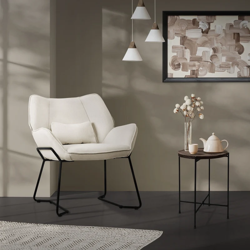 ML-DESIGN | Sessel mit Lendenkissen 75x77x85 cm Leinenstoff Beige Relaxsessel Loungesessel Cocktailsessel Polstersessel Lesesessel für Wohnzimmer