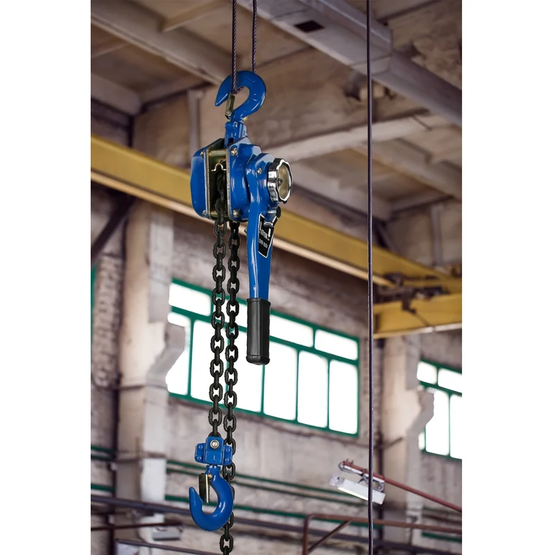 Flaschenzug mit Handhebel 750 kg, 1,5 m, aus Stahl, Gummierter Handgriff, inkl. Kette
