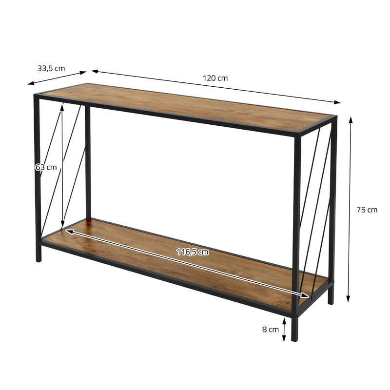 Konsolentisch 120x75 cm mit Eiche-Rustikal Dekor und Stahlgestell in Schwarz Flurtisch ML-Design