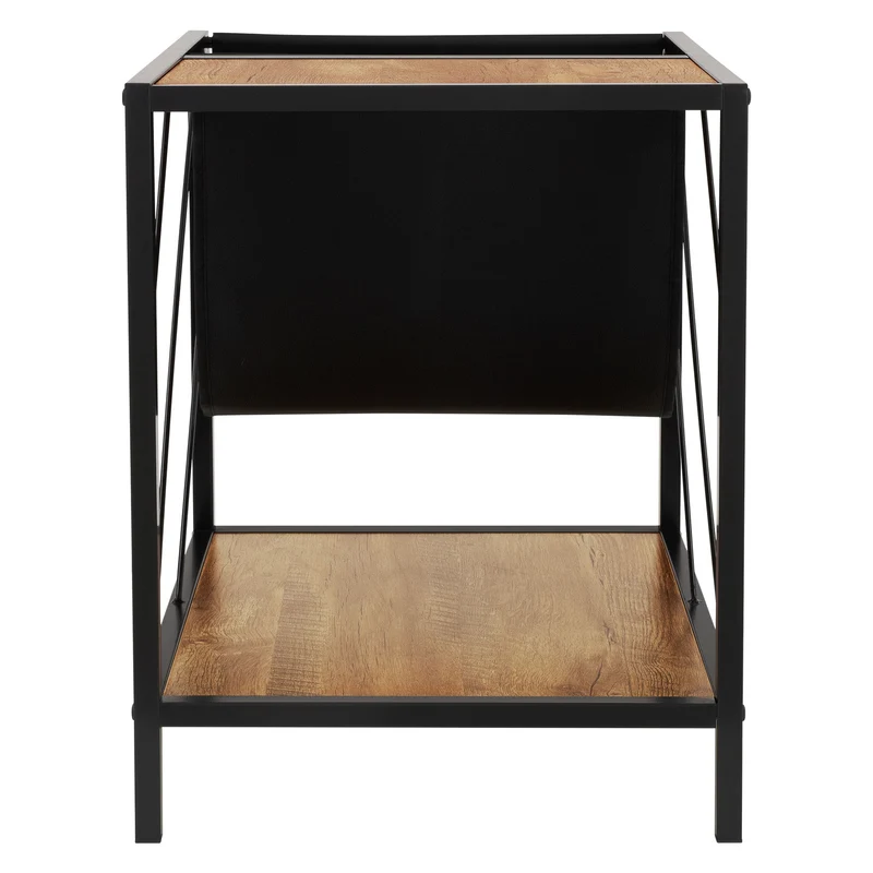 Beistelltisch 43x48 cm mit Zeitschriftenfach Eiche Optik Braun Schwarz mit Stahlgestell Wohnzimmertisch ML-Design