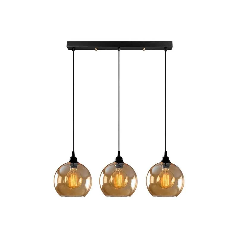 B-Ware Opviq Hängelampe Gold 022 Hängeleuchte Lampe 3-flg linear Glas Ø20cm SIEHE TEXT