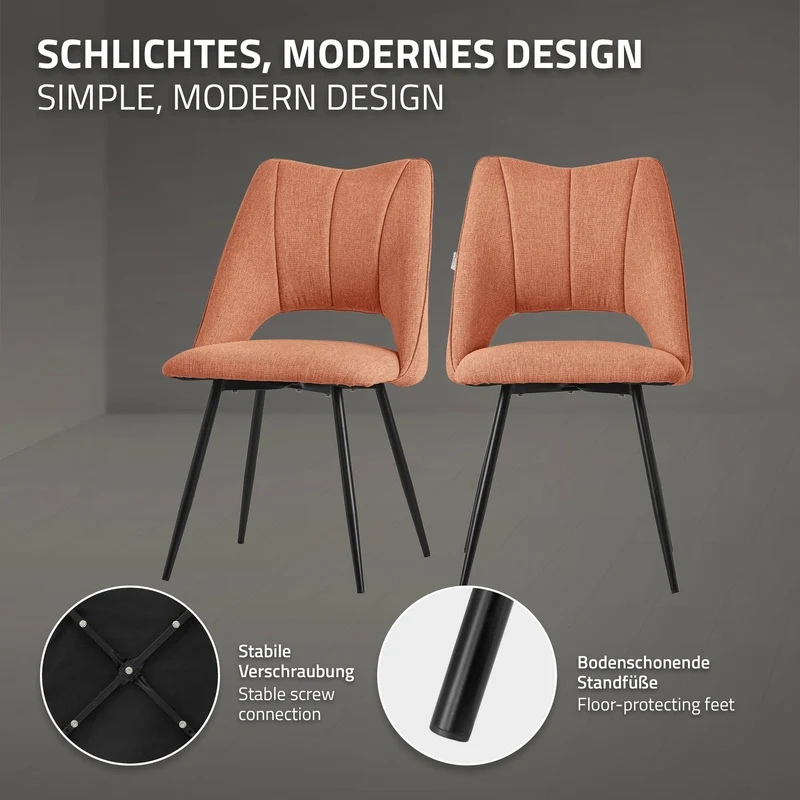 Esszimmerstuhl 2er Set Orange gepolstert inkl. Montagematerial Polsterstuhl Küchenstuhl ML-Design