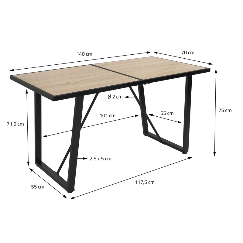 Esstisch 140x70 cm mit schwarzem Gestell für 4-6 Personen ML-Design