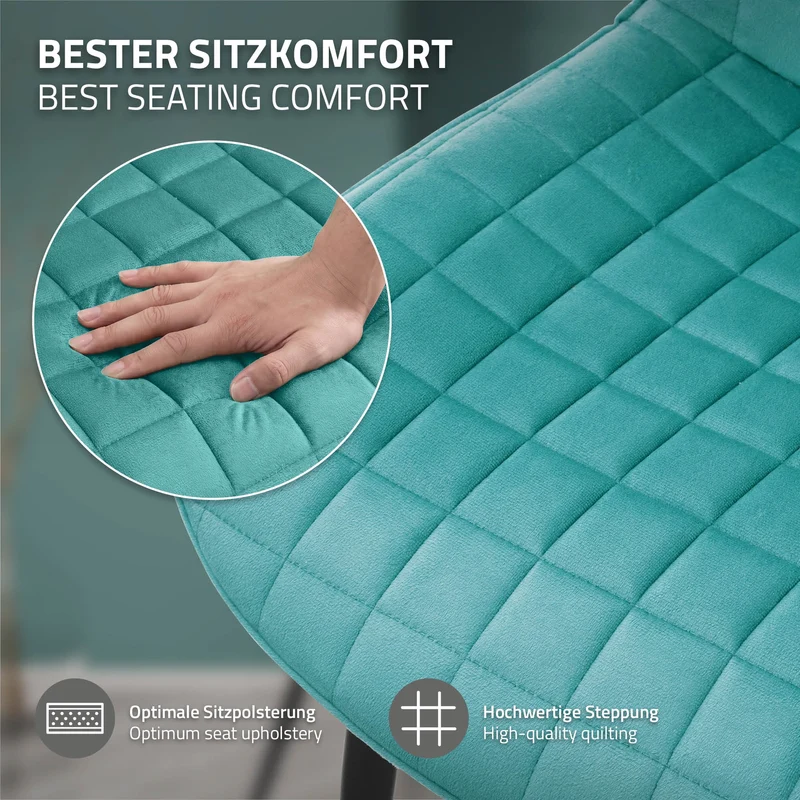 Esszimmerstuhl 4er Set Petrol mit Samtbezug und Stahlbeinen Küchenstuhl mit Rückenlehne ML-Design