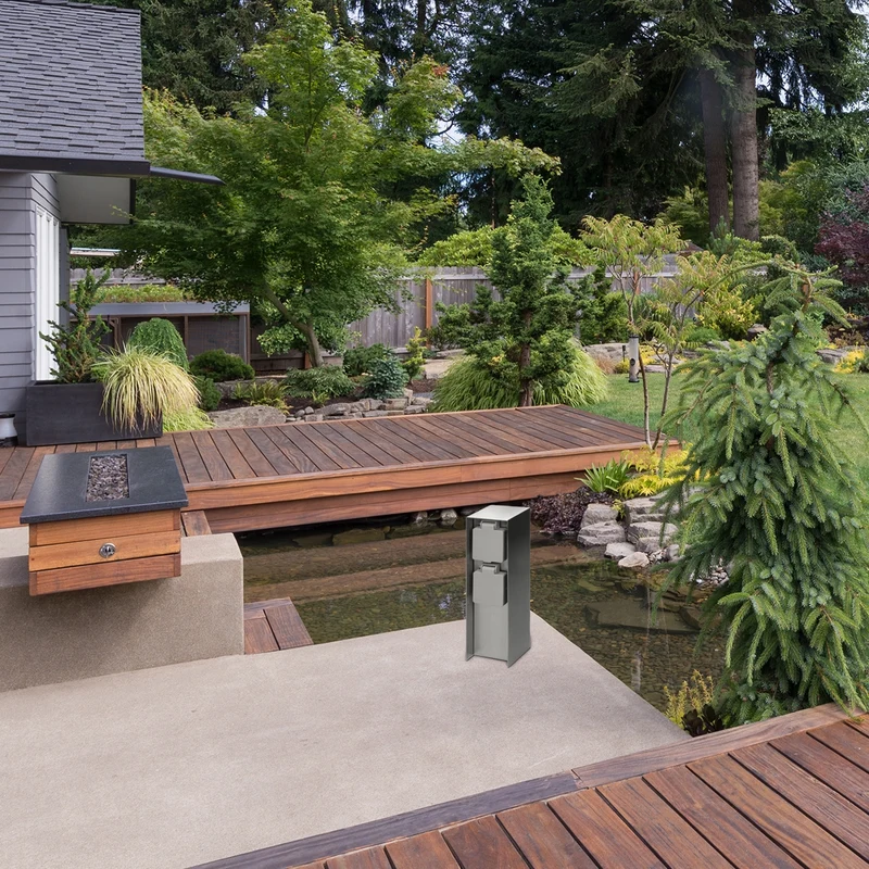 Gartensteckdose 2-fach IP44 Silber aus Edelstahl Eckig