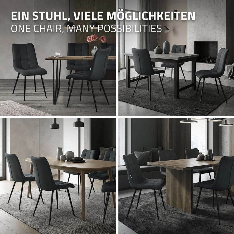 Esszimmerstühle 2er Set Anthrazit Küchenstuhl mit Polyesterbezug und Stahlbeinen ML-Design