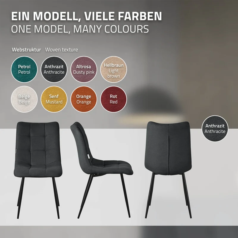 Esszimmerstühle 2er Set Anthrazit Küchenstuhl mit Polyesterbezug und Stahlbeinen ML-Design