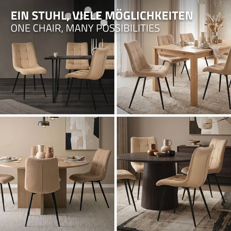 Esszimmerstühle 2er Set Hellbraun Küchenstuhl mit Polyesterbezug und Stahlbeinen ML-Design