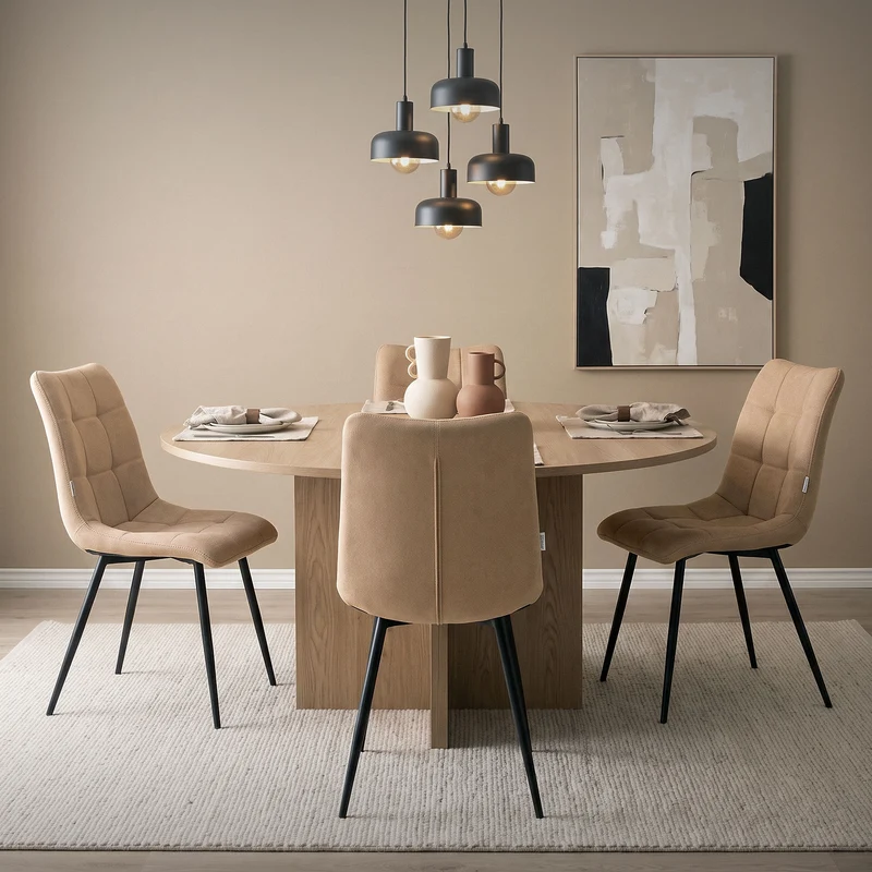 Esszimmerstühle 2er Set Hellbraun Küchenstuhl mit Polyesterbezug und Stahlbeinen ML-Design