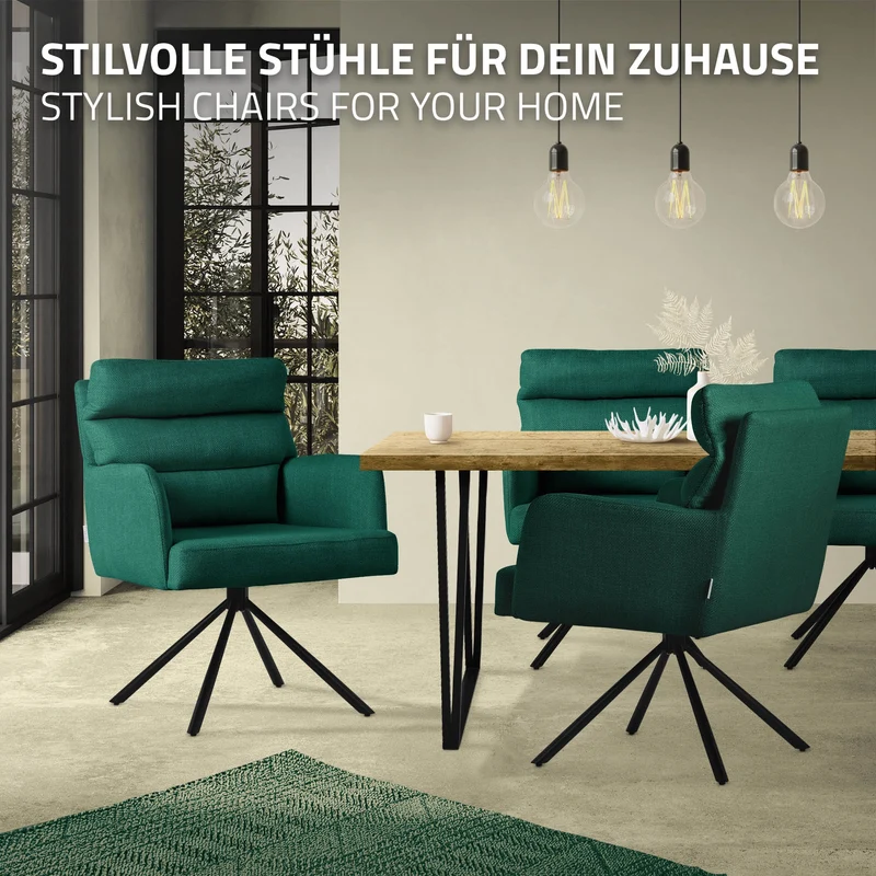 Esszimmerstuhl 6er Set Dunkelgrün drehbar mit abnehmbaren Rückenkissen gepolstert bis 120 Kilogramm ML-Design