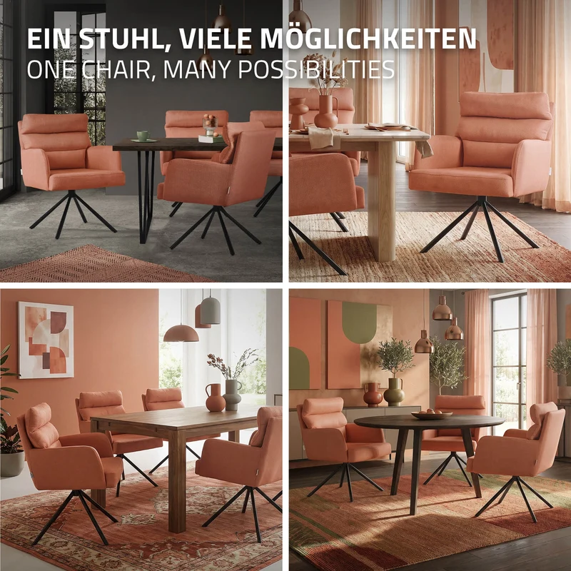 Esszimmerstuhl 6er Set Orange drehbar mit abnehmbaren Rückenkissen gepolstert bis 120 Kilogramm ML-Design