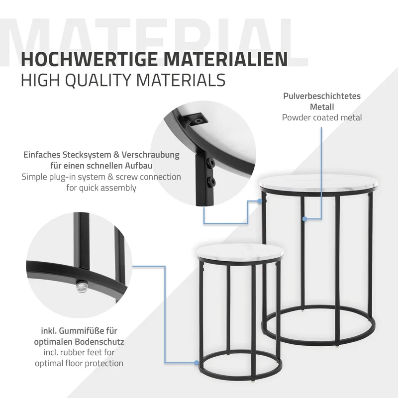 Beistelltisch 2er Set, 30cm & 40cm Ø Schwarz/Weiß aus Metall und Holz in Marmoroptik ML-Design