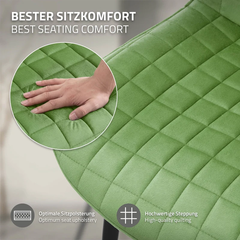 Esszimmerstuhl 4er Set Salbei mit Samtbezug und Stahlbeinen Küchenstuhl mit Rückenlehne ML-Design