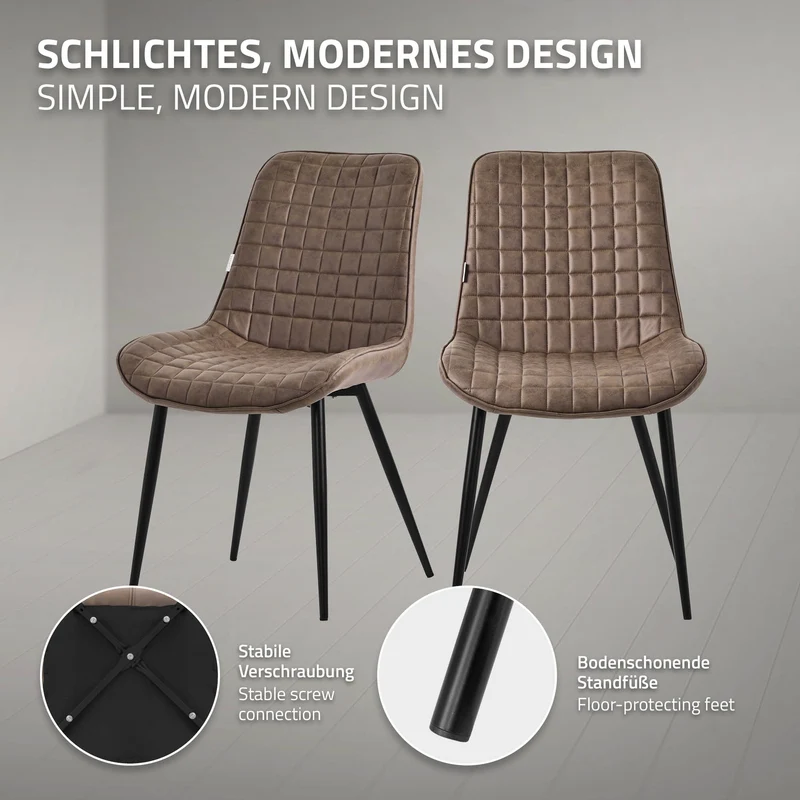 Esszimmerstuhl 6er Set Braun mit Kunstlederbezug und Stahlbeinen Küchenstuhl mit Rückenlehne ML-Design