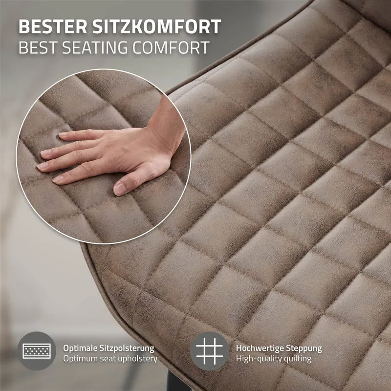 Esszimmerstuhl 6er Set Braun mit Kunstlederbezug und Stahlbeinen Küchenstuhl mit Rückenlehne ML-Design