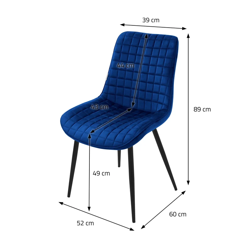 Esszimmerstuhl 4er Set Dunkelblau mit Samtbezug und Stahlbeinen Küchenstuhl mit Rückenlehne ML-Design