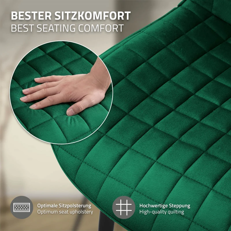 Esszimmerstuhl 6er Set Dunkelgrün mit Samtbezug und Stahlbeinen Küchenstuhl mit Rückenlehne ML-Design