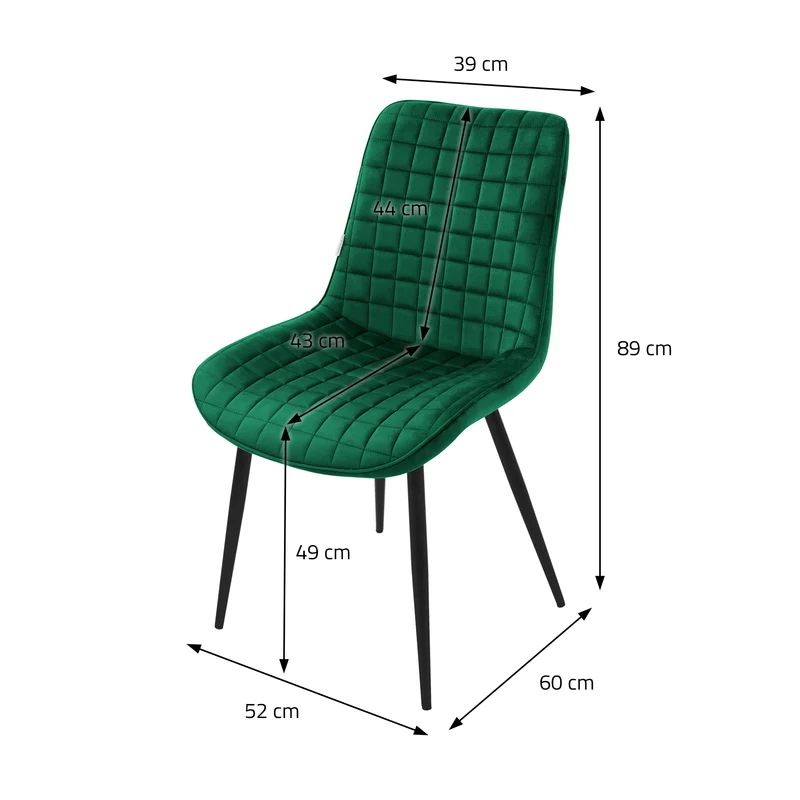 Esszimmerstuhl 4er Set Dunkelgrün mit Samtbezug und Stahlbeinen Küchenstuhl mit Rückenlehne ML-Design