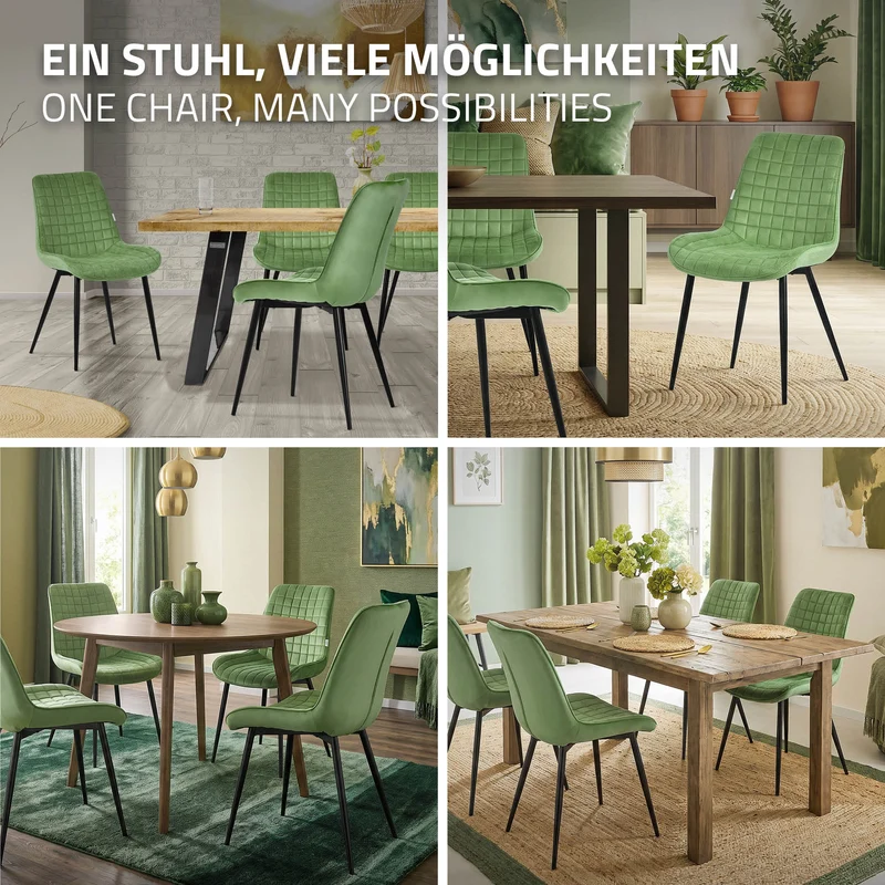 Esszimmerstuhl 2er Set Salbei mit Samtbezug und Stahlbeinen Küchenstuhl mit Rückenlehne ML-Design
