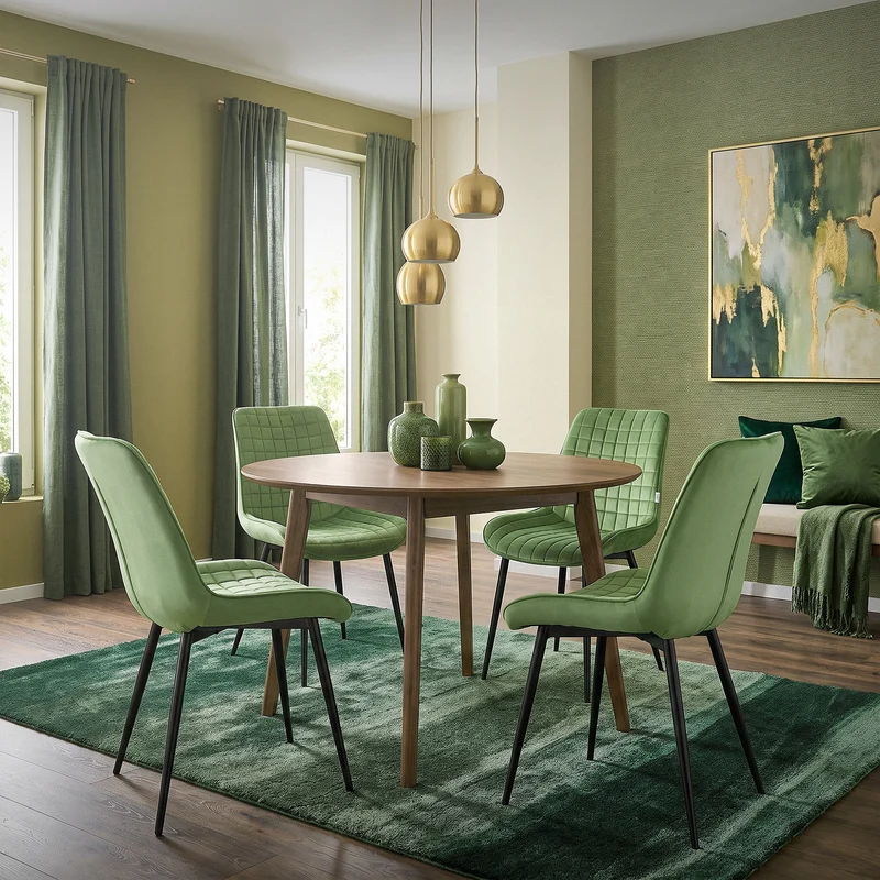 Esszimmerstuhl 2er Set Salbei mit Samtbezug und Stahlbeinen Küchenstuhl mit Rückenlehne ML-Design