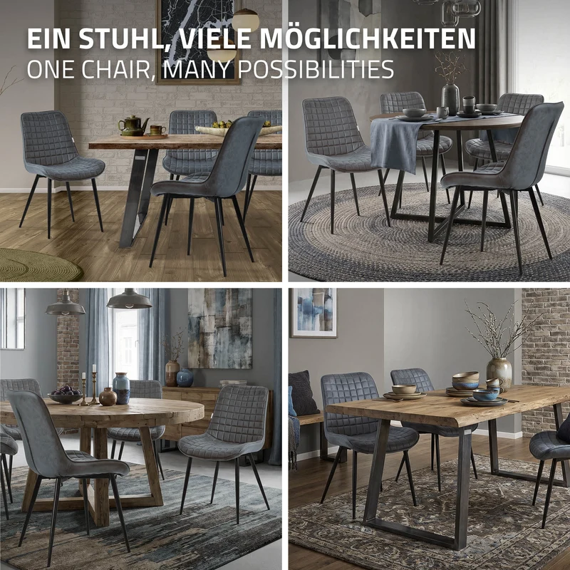 Esszimmerstuhl 2er Set Anthrazit mit Kunstlederbezug und Stahlbeinen Küchenstuhl mit Rückenlehne ML-Design