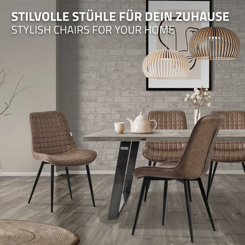 Esszimmerstuhl 2er Set Braun mit Kunstlederbezug und Stahlbeinen Küchenstuhl mit Rückenlehne ML-Design