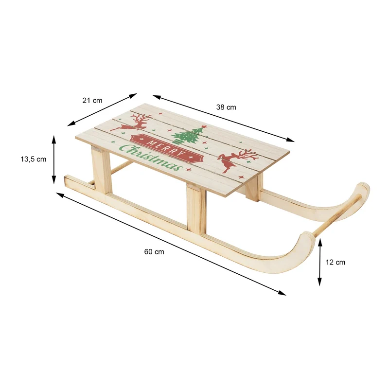 Deko Schlitten aus Holz mit LEDs und Timerfunktion 60 cm lang Weihnachtsschlitten