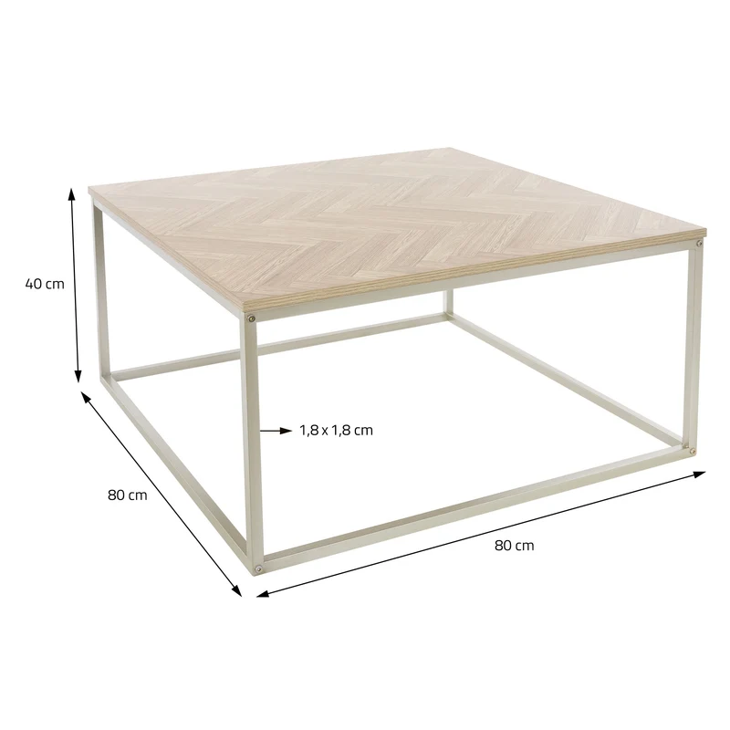 Couchtisch 80x80x40 cm Fischgrätenmuster Eichen-Optik mit Stahlgestell ML-Design