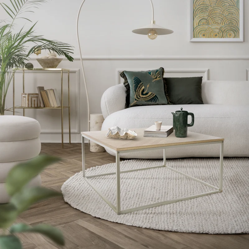 Couchtisch 80x80x40 cm Fischgrätenmuster Eichen-Optik mit Stahlgestell ML-Design